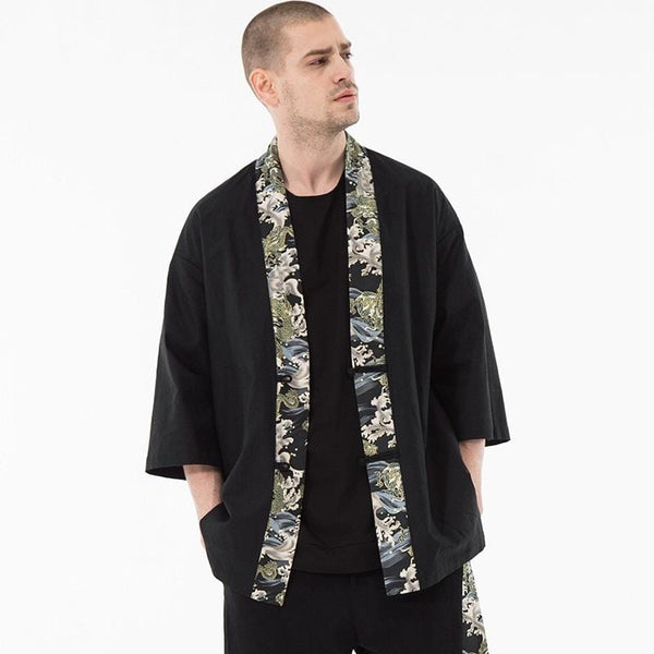 Dragon Print Half-Sleeve Kimono