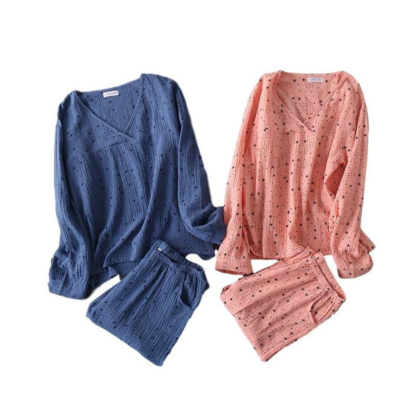 Starfish Print Cotton Long-Sleeve Pajama Set