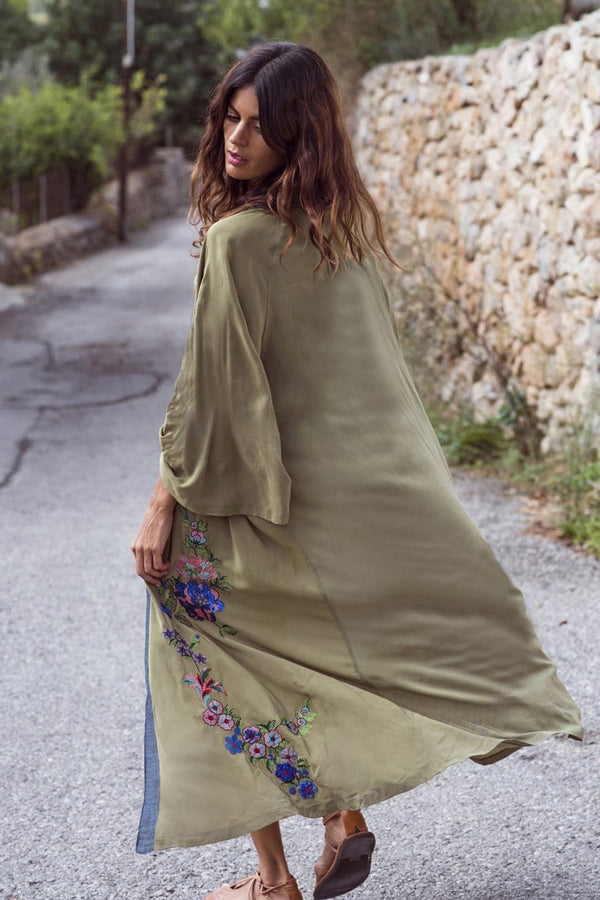 Floral Embroidery Kimono Cover-Up