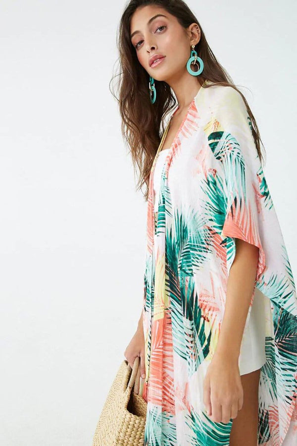 Tropical Print Half-Sleeve Kimono