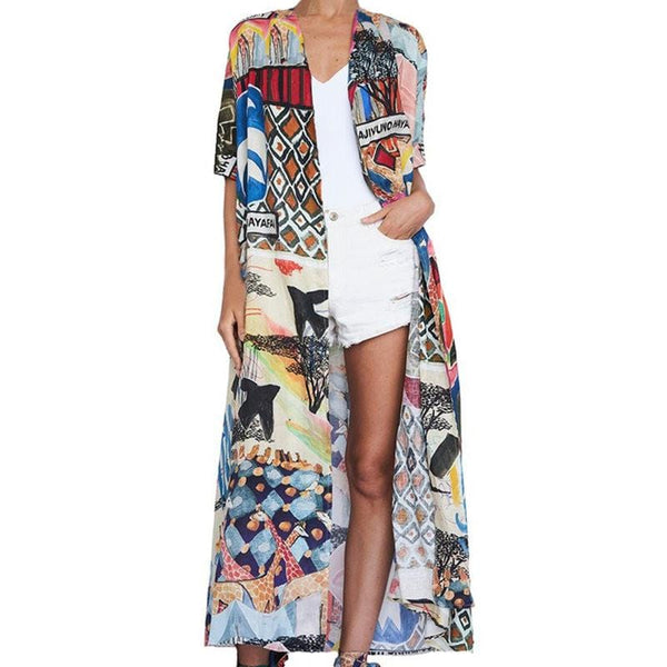 Bohemian Half-Sleeve Maxi Kimono