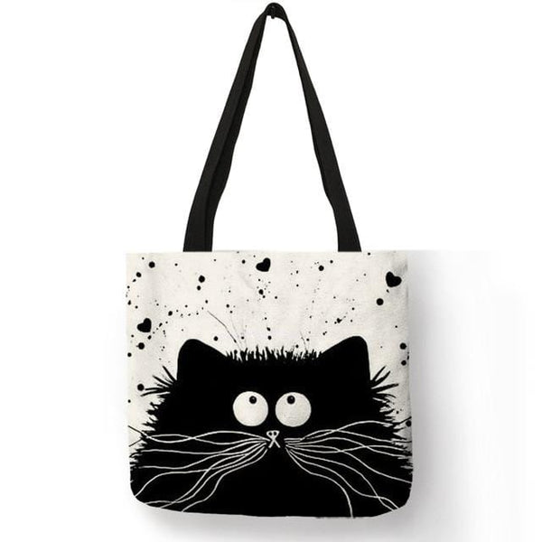Linen Cute Cat Printed Bag