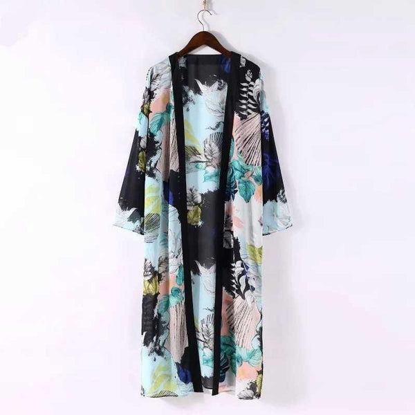 Floral Print Half-Sleeve Kimono