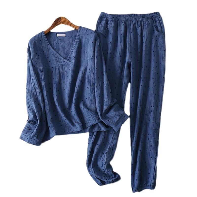 Starfish Print Cotton Long-Sleeve Pajama Set