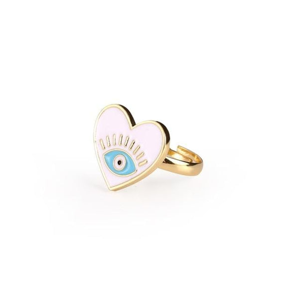Evil Eye Heart Shape Gold Ring Pink