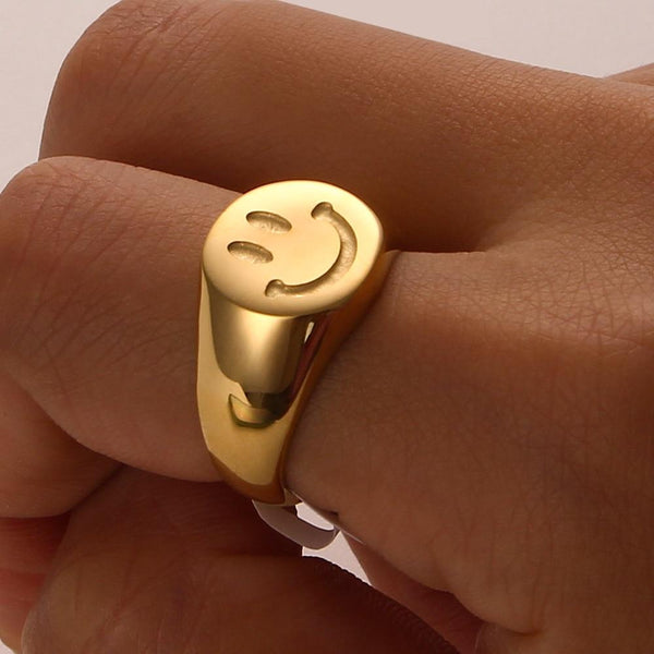 18K Gold Plated Smiley Face Ring