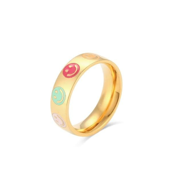 Smiley Face Colorful Gold Plated Ring